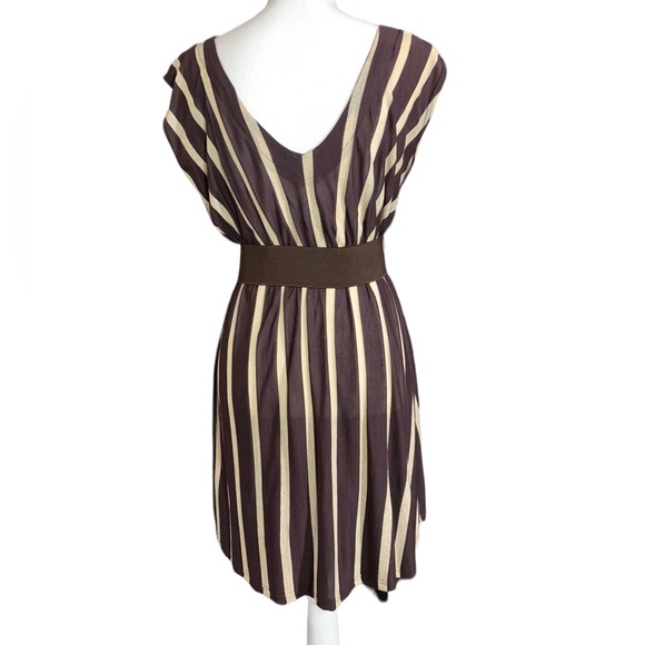 🎉HP🎉 Brown & Gold Striped Midi Dress brown & gold belt Size Small NWOT - Picture 4 of 6